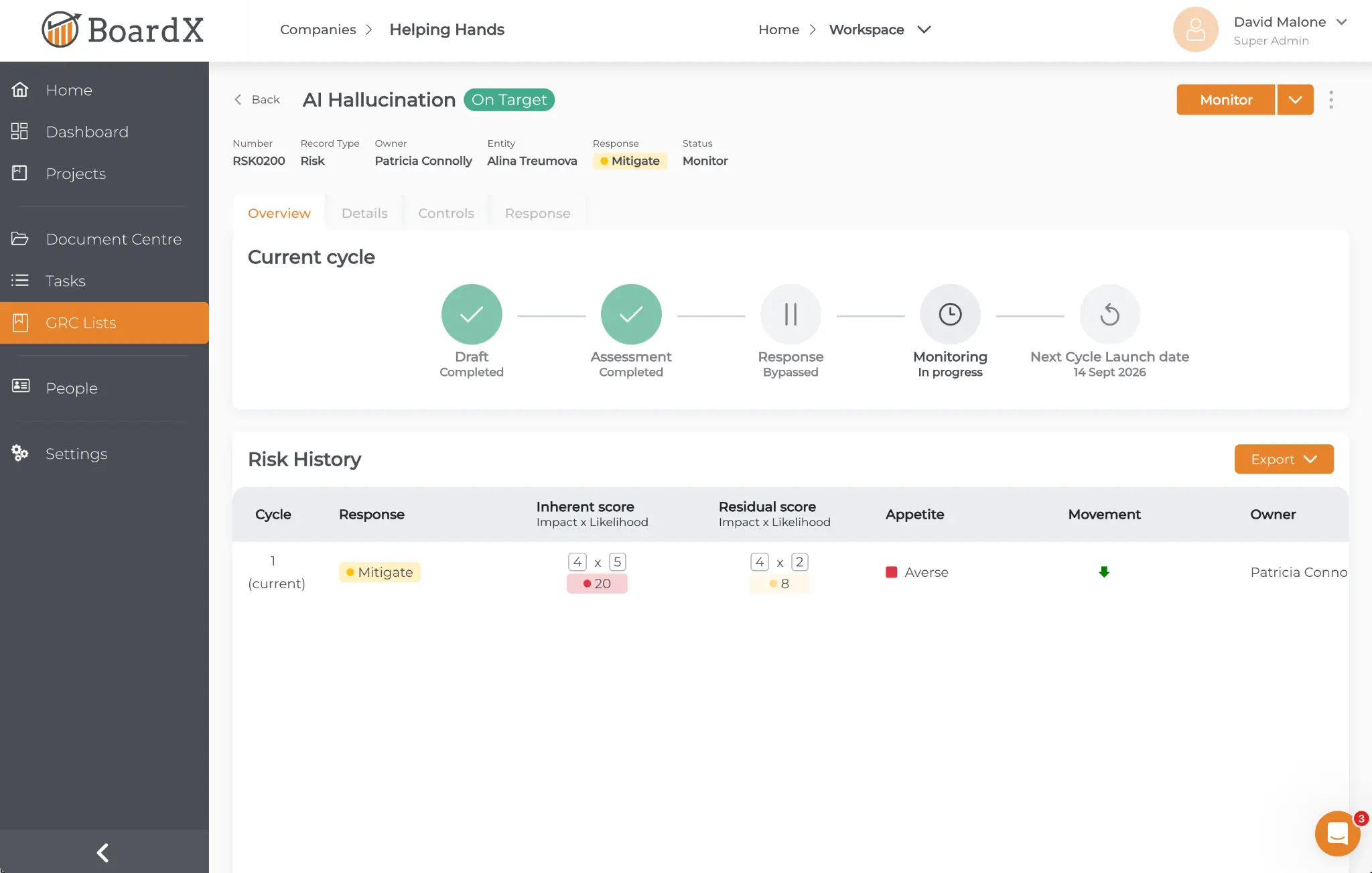 Automated Risk Workflows Interface